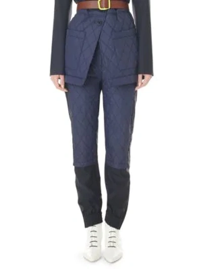 Shop Tibi Quilted Jogger Trousers In Navy