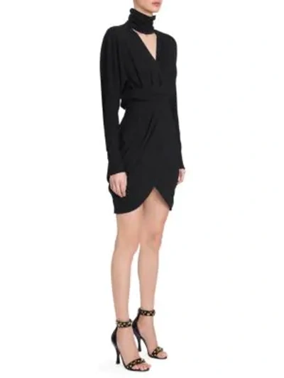 Shop Versace Long Sleeve Bodycon Wrap Dress In Black