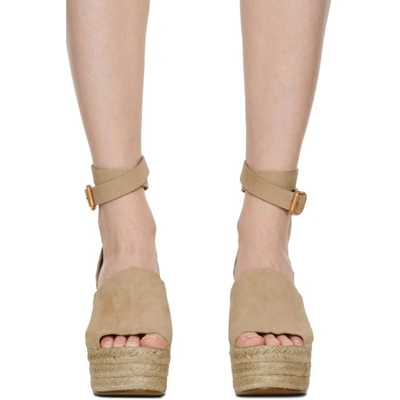 Shop Chloé Chloe Beige Suede Lauren Wedge Sandals In 26u Reedshe