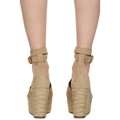 Shop Chloé Chloe Beige Suede Lauren Wedge Sandals In 26u Reedshe