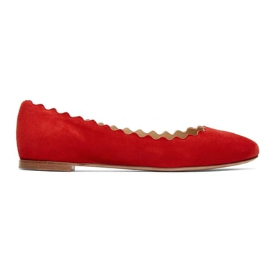 CHLOE 红色绒面革 LAUREN 芭蕾平底鞋