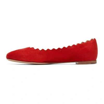 Shop Chloé Red Suede Lauren Ballerina Flats