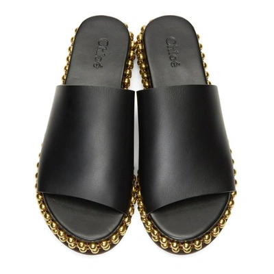 Shop Chloé Chloe Black And Gold Sawyer Sandals In 001 Black