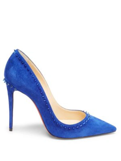 Shop Christian Louboutin Anjalina 100 Studded Suede Pumps In Fuschia