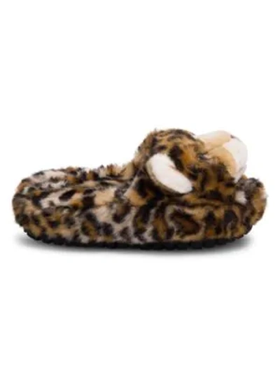 Shop Dolce & Gabbana Furry Leopard Face Slippers In Multi