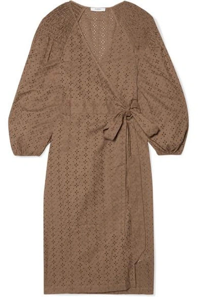 Shop Marysia Pink Sands Broderie Anglaise Cotton Wrap Dress In Brown
