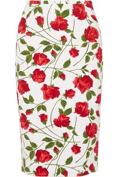 Shop Michael Kors Floral-print Cady Skirt In Red