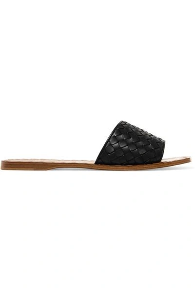 Shop Bottega Veneta Intrecciato Leather Slides In Black