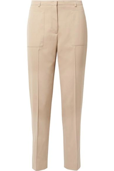 Shop Akris Colin Cotton-blend Straight-leg Pants In Beige