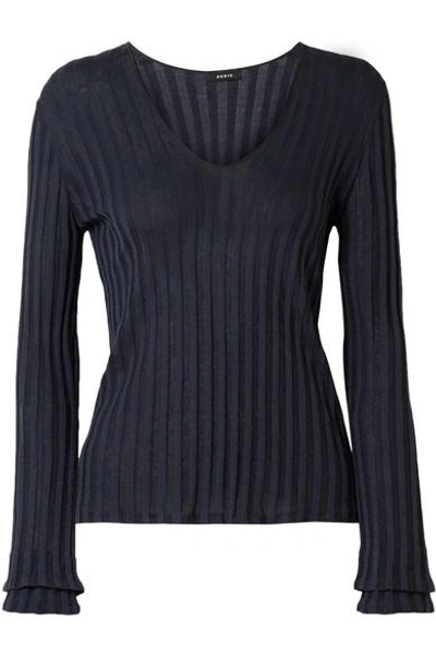 Shop Akris Ribbed Silk-blend Sweater In Dark Denim