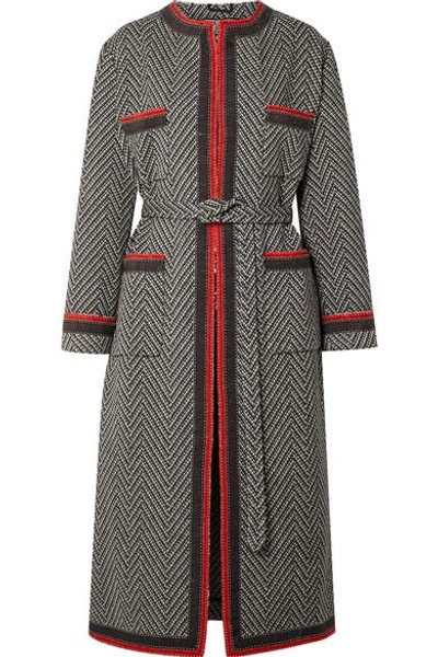 Shop Gucci Grosgrain-trimmed Wool-blend Bouclé Coat In Gray