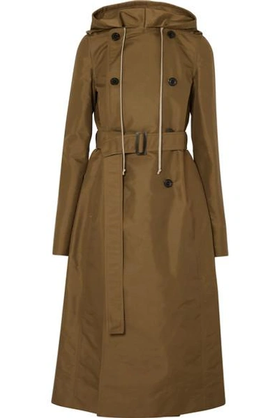 Shop Rick Owens Hooded Shell Trench Coat In Army Green