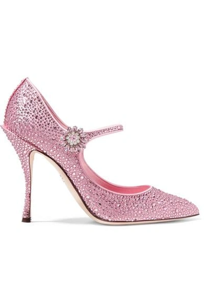 Shop Dolce & Gabbana Crystal-embellished Satin Mary Jane Pumps In Baby Pink