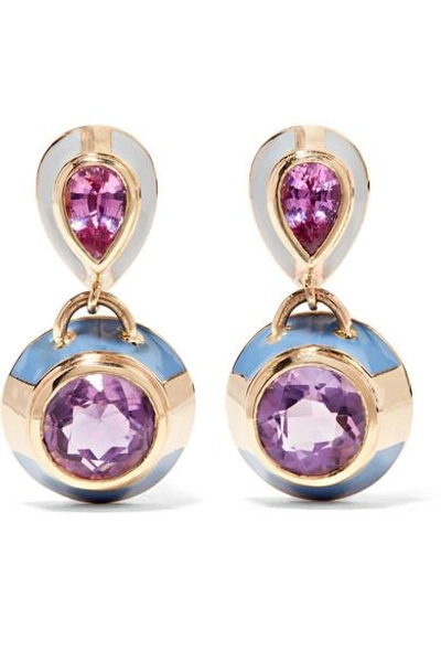 Shop Alice Cicolini 14-karat Gold, Sapphire, Amethyst And Enamel Earrings