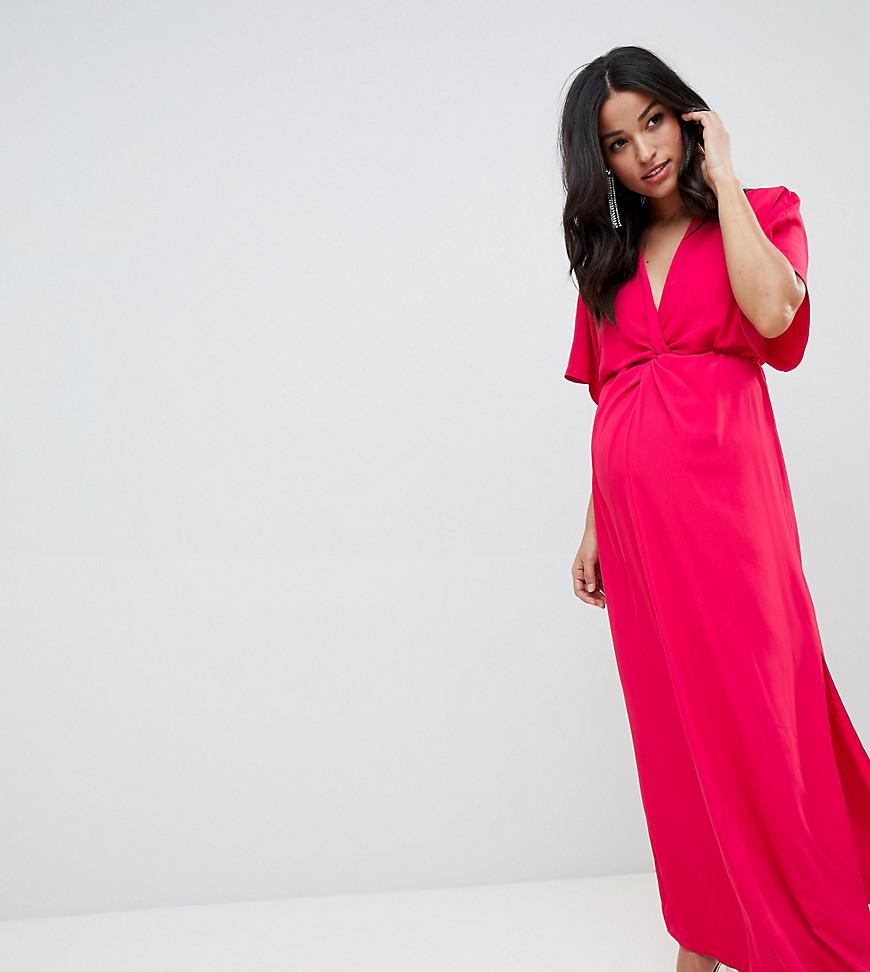 queen bee wrap front maxi dress in pink