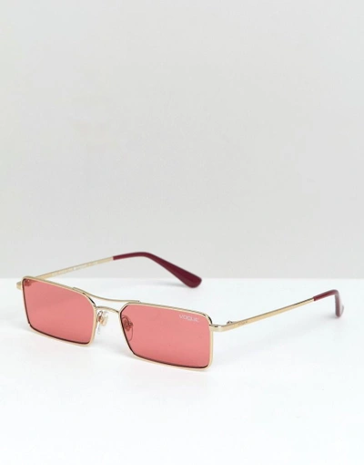 Shop Vogue X Gigi Rectangular Slim Frame Sunglasses - Pink