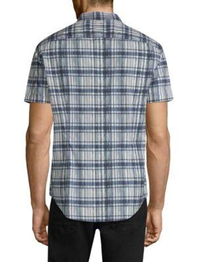 Shop John Varvatos Grid-plaid Short-sleeve Shirt In Night Sky