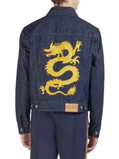 Shop Kenzo Dragons Denim Jacket In Navy