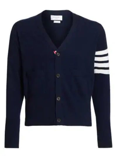 Shop Thom Browne Bar Striped Sleeve Cashmere Cardigan In Navy