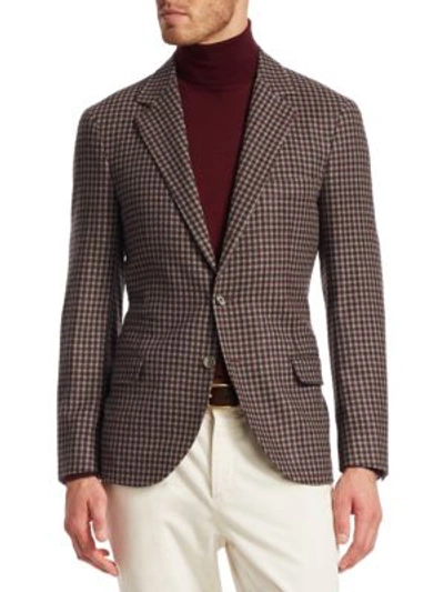 Shop Brunello Cucinelli Small Check Wool & Cashmere Blazer In Red Brown