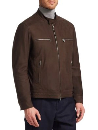 Shop Brunello Cucinelli Suede Moto Jacket In Dark Brown