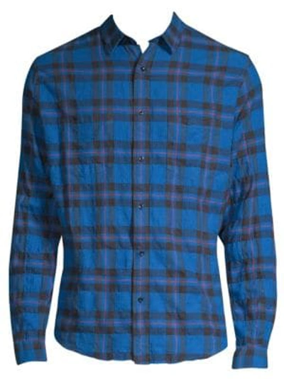 Shop The Kooples Plaid Denim Button-down Shirt In Blue