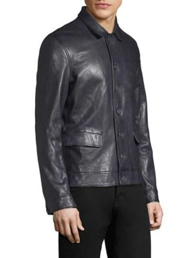 Shop John Varvatos Button Front Leather Jacket In Blue Marine