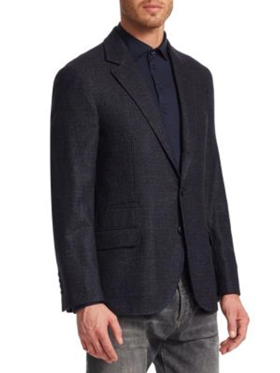 Shop Brunello Cucinelli Textured Notch Lapel Sportcoat In Blue Ocean