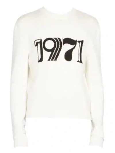 Shop Saint Laurent 1971 Logo Wool Crewneck Sweater In Cream