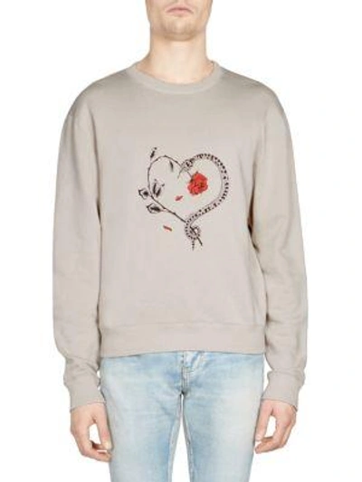 Shop Saint Laurent Heart Graphic Sweatshirt In Cream