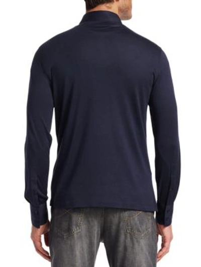 Shop Brunello Cucinelli Long-sleeve Spread Collar Polo In Blue Ocean