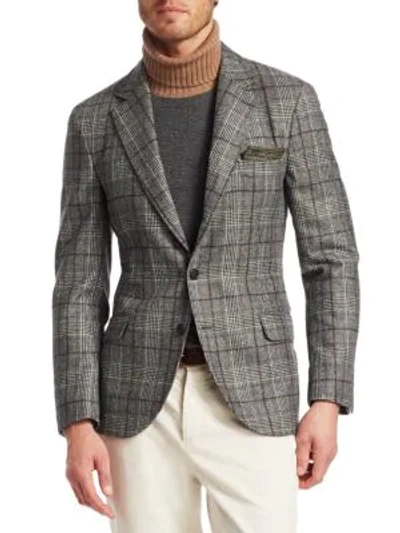 Shop Brunello Cucinelli Glen Plaid Wool Blazer In Grey Brown