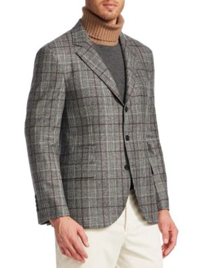 Shop Brunello Cucinelli Glen Plaid Wool Blazer In Grey Brown