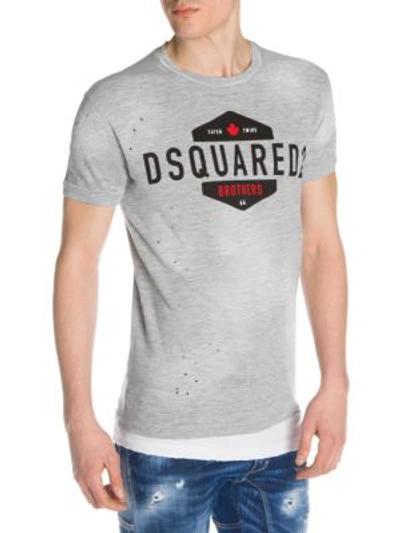 Shop Dsquared2 Distressed Logo Graphic Tee In Grey Melange