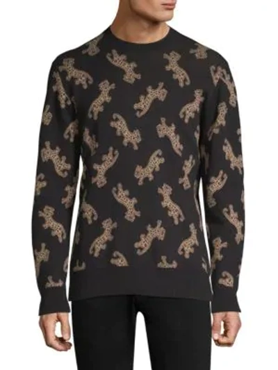 Shop Ovadia & Sons Leopard Jacquard Cotton Sweater In Black