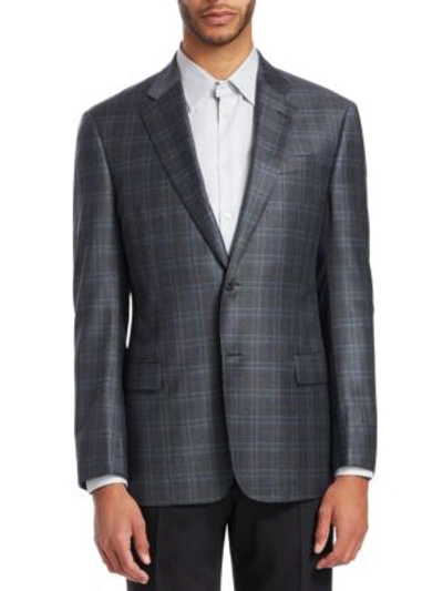 Shop Emporio Armani G-line Plaid Check Wool Sportcoat In Cement