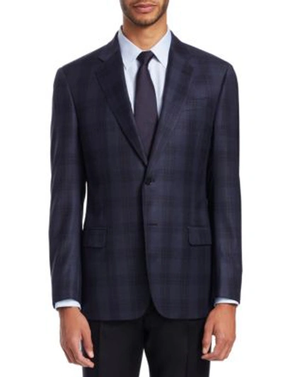 Shop Emporio Armani G-line Plaid Wool Sportcoat In Blue