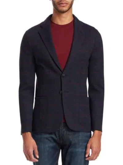 Shop Emporio Armani Window Pane Soft Jacket In Blue Red