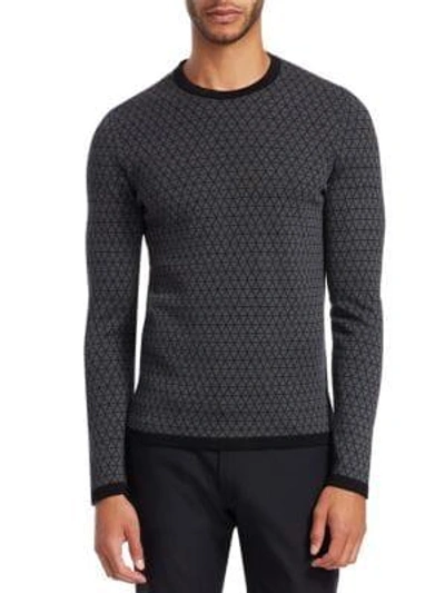 Shop Emporio Armani Bi-color Geometric Jacquard Wool Sweater In Grey