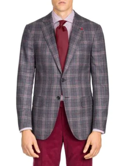 Shop Isaia Classic-fit Plaid Wool Sportcoat In Grey