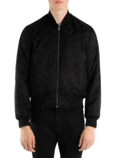 Shop Versace Reversible Baroque Bomber Jacket In Black