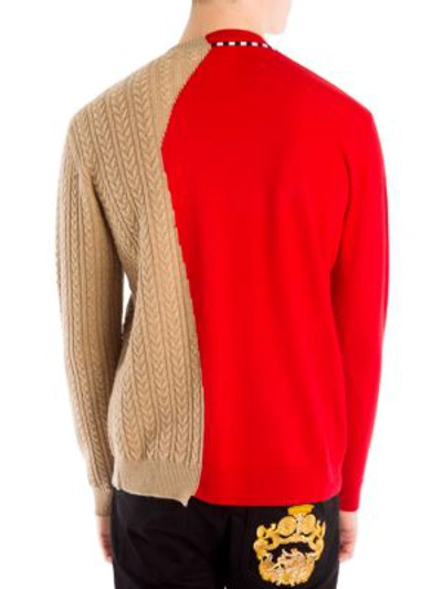 Shop Versace Wool Logo Half-&-half Knit Sweater In Rosso Camel