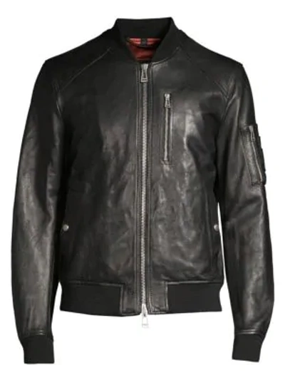 Shop Belstaff Leather Bomber Jacket In Black