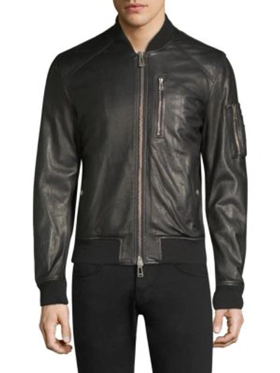 Shop Belstaff Leather Bomber Jacket In Black