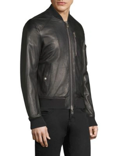 Shop Belstaff Leather Bomber Jacket In Black