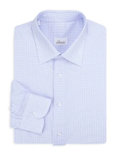 Shop Brioni Men's Classic-fit Multi Check Cotton Dress Shirt In Blue