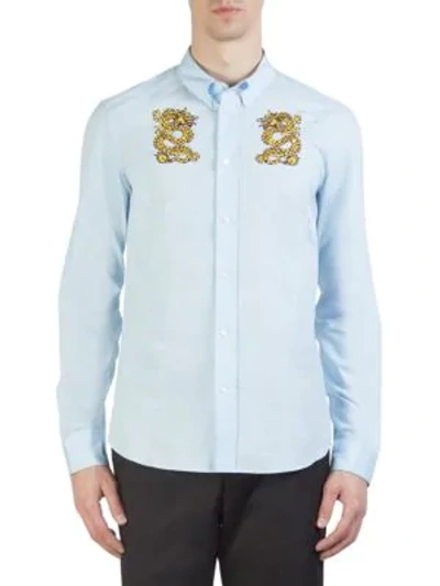 Shop Kenzo Dragon Slim-fit Cotton Button-down Shirt In Light Blue