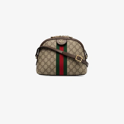 Shop Gucci Brown Ophidia Small Gg Supreme Shoulder Bag