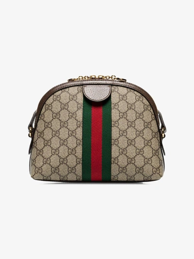 Shop Gucci Brown Ophidia Small Gg Supreme Shoulder Bag