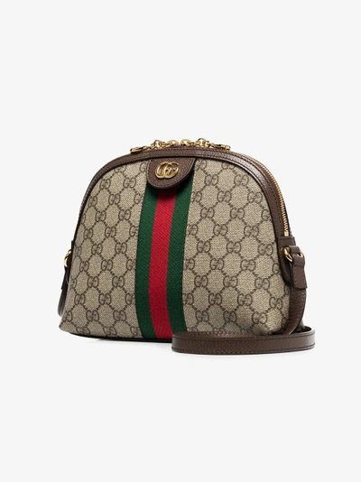 Shop Gucci Brown Ophidia Small Gg Supreme Shoulder Bag